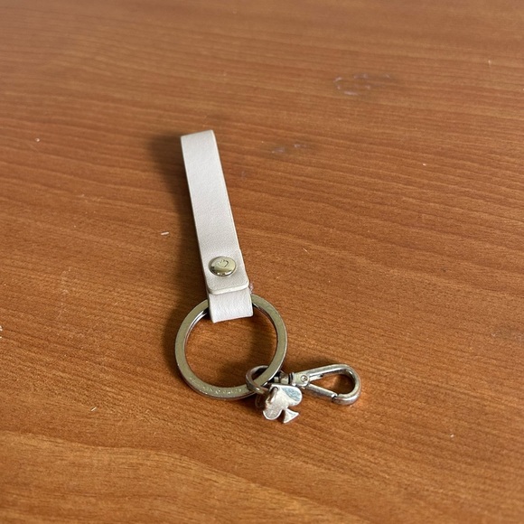 Kate Spade Keychain Fob Blush Cream/Red Leather Silver Accents Hook loop Travel - Picture 1 of 6